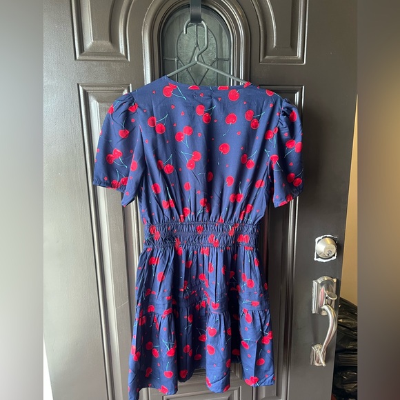 Navy Blue Cherry Print women coquette Dress - Picture 4 of 5